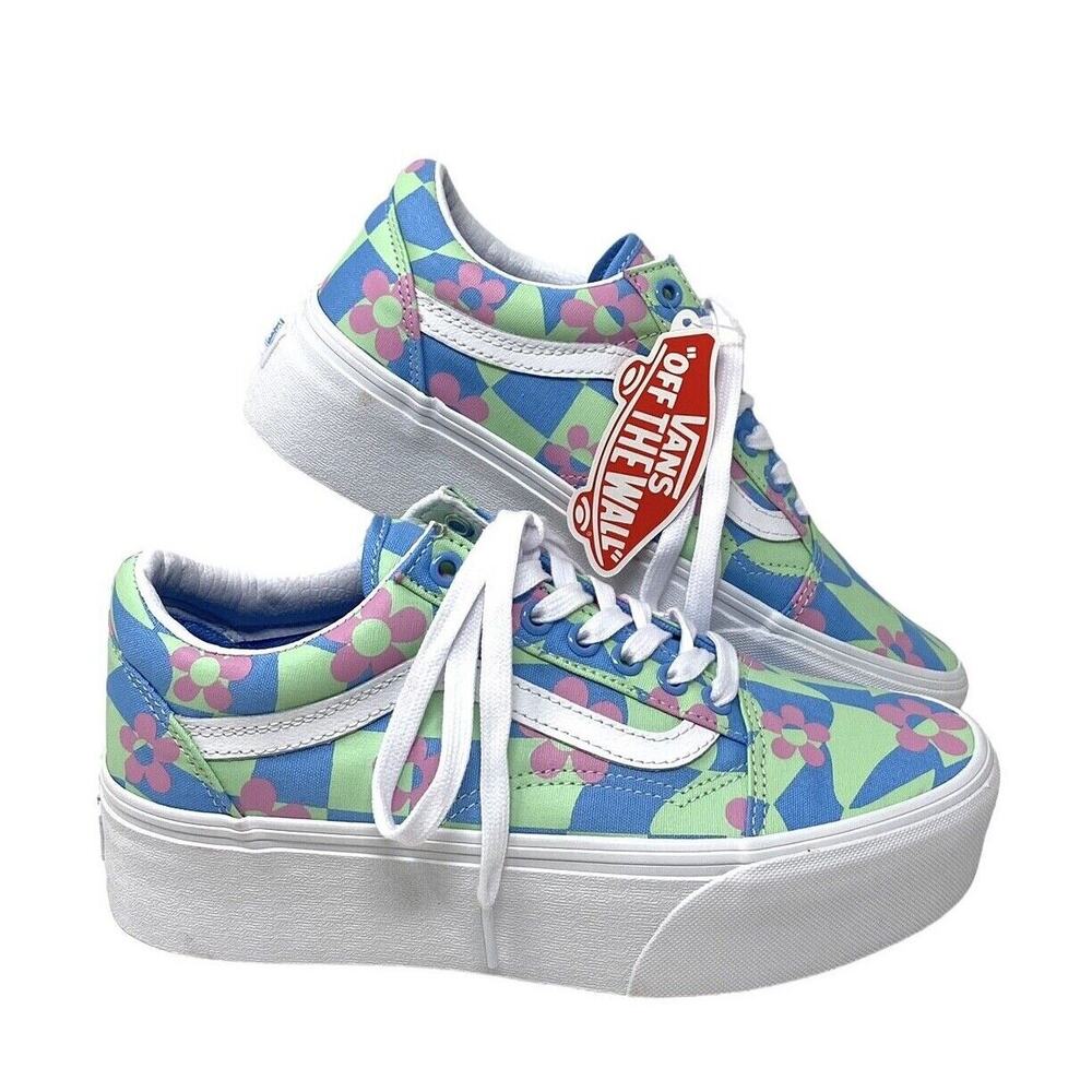 Vans Blue and Green Floral Athletic Shoes